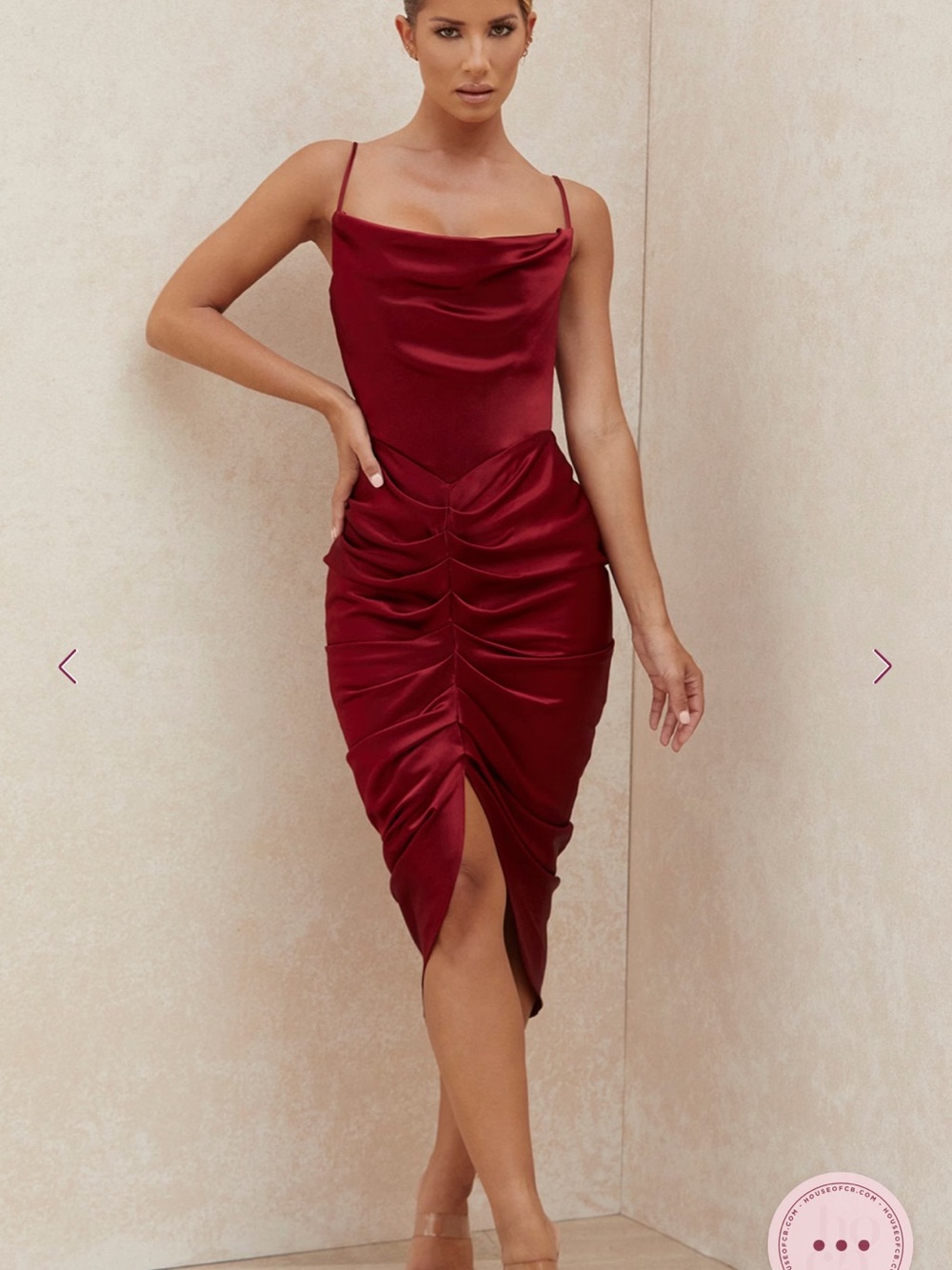 House of CB Burgandy Nera Dress MRSP 255$ Wine Satin Draped Corset Dress